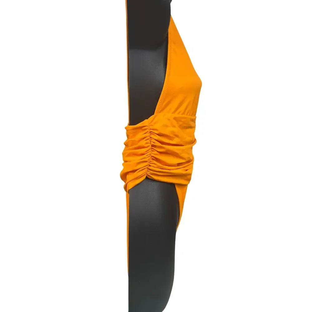 Aerie Solid Color Orange V Neck Sexy one piece swimsuit Medium - Picture 3 of 6